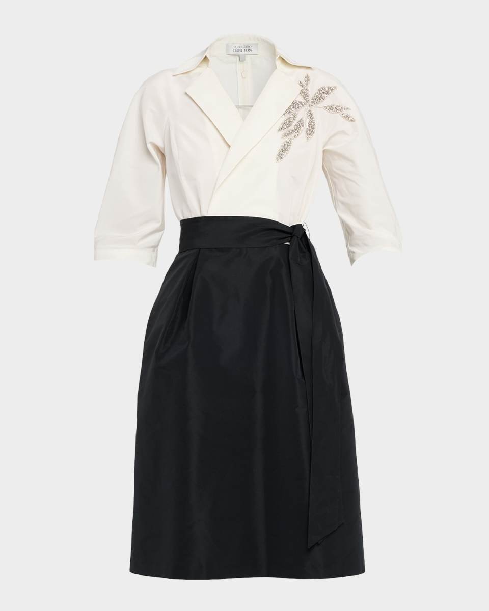Crystal-Embellished Bicolor Shirtdress